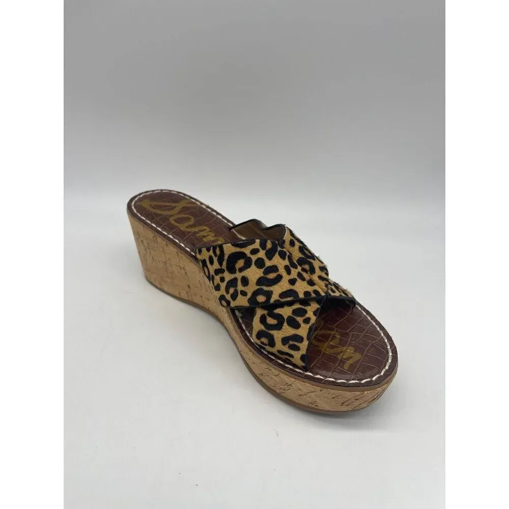 Sam Edelman Remini Women Animal Print Leather Wedge Sandal Size 8.5M